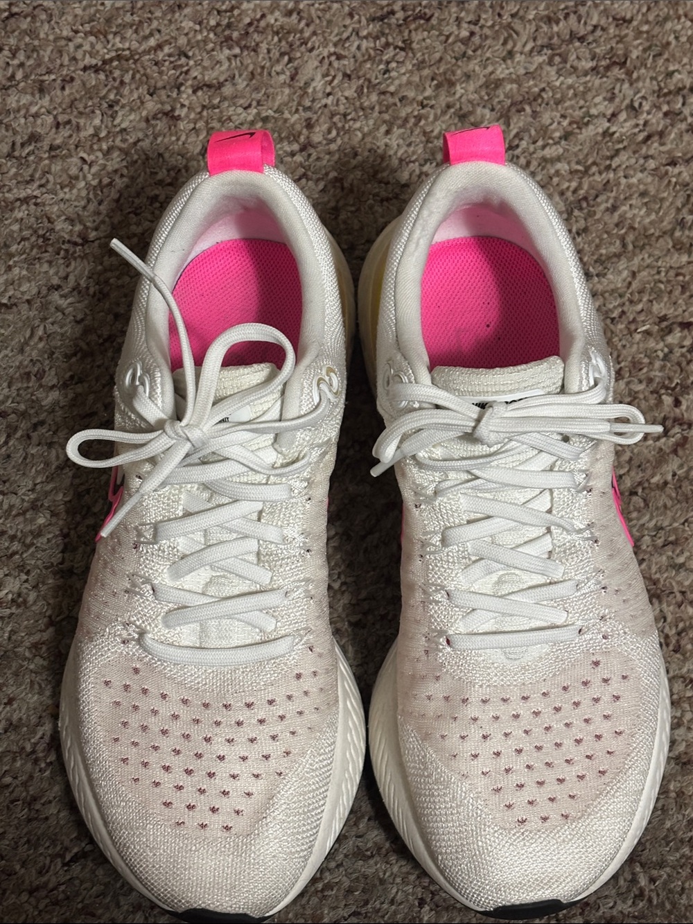 Nike White Knit Running Sneakers with Pink Interior